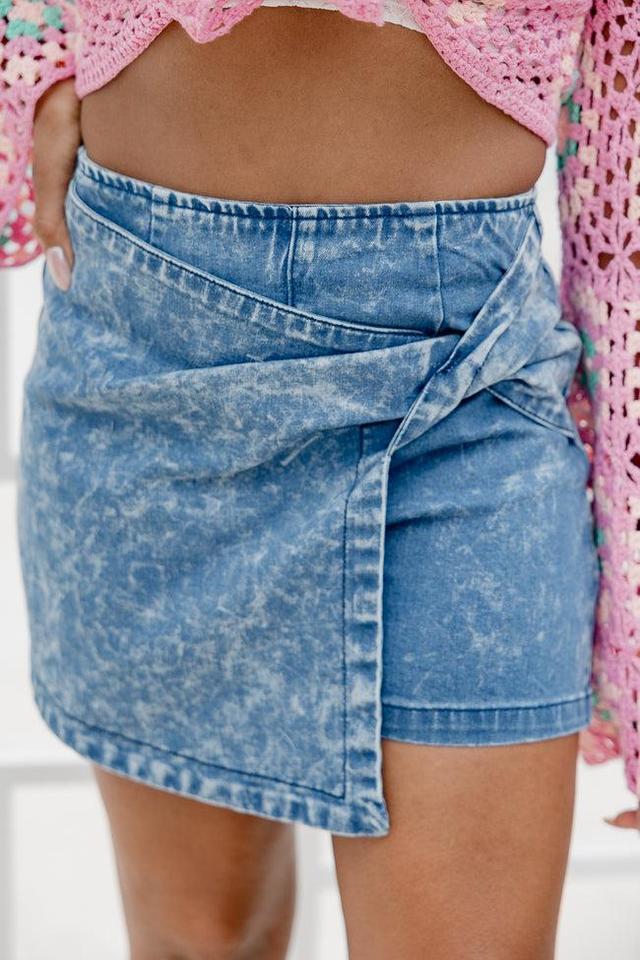 With A Twist Medium Acid Wash Denim Skort Product Image