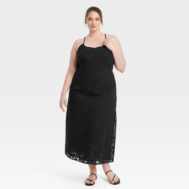 Womens Jacquard Maxi Slip Dress - A New Day Black 3X Product Image