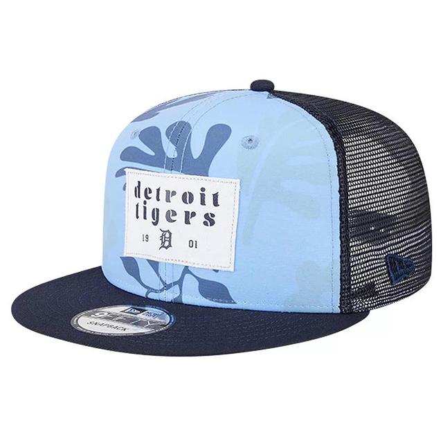 Mens New Era Detroit Tigers Bikini Bottom Trucker 9FIFTY Snapback Hat, Blue Product Image