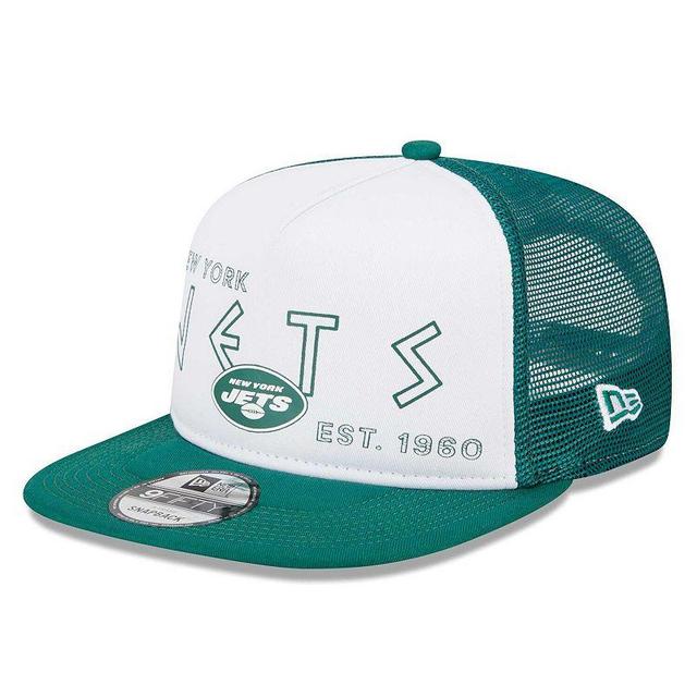 Mens New Era White/Green New York Jets Banger 9FIFTY Trucker Snapback Hat Product Image