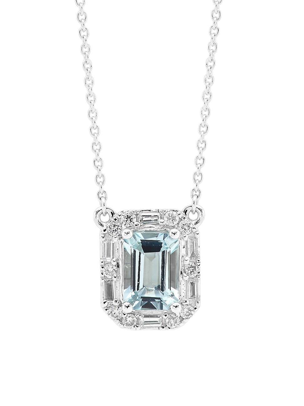 Womens 14K White Gold, Aquamarine & 0.19 TCW Diamond Pendant Necklace Product Image