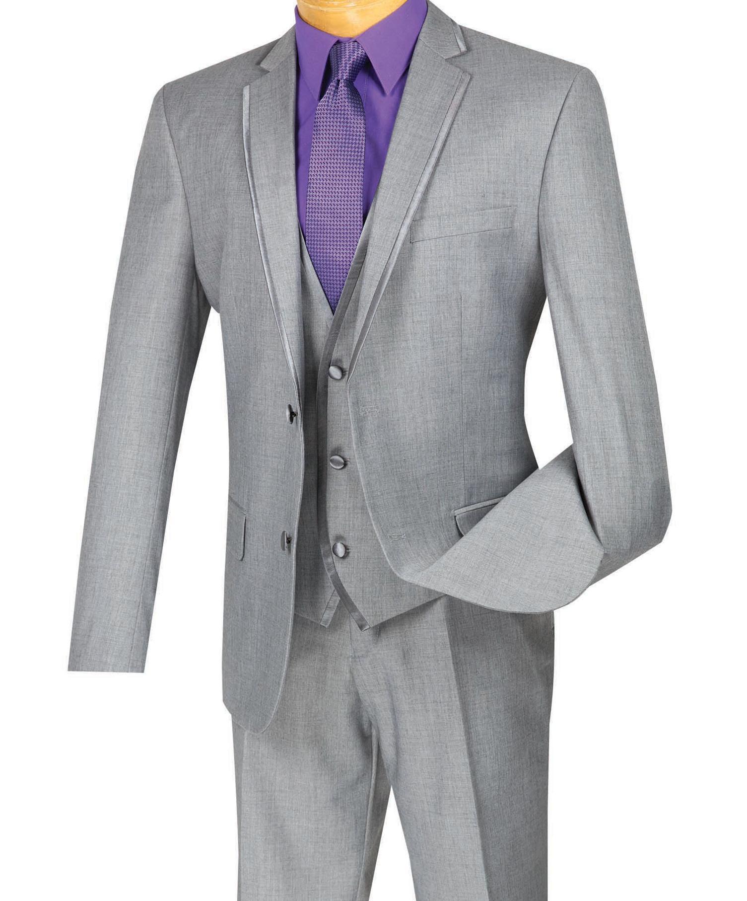 Leonardo Collection - Slim Fit Tuxedo 2 Button 3 Piece Suit Light Gray Product Image