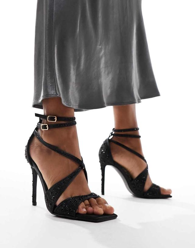 Public Desire Exclusive Moana embellished high heeled sandals in black Product Image