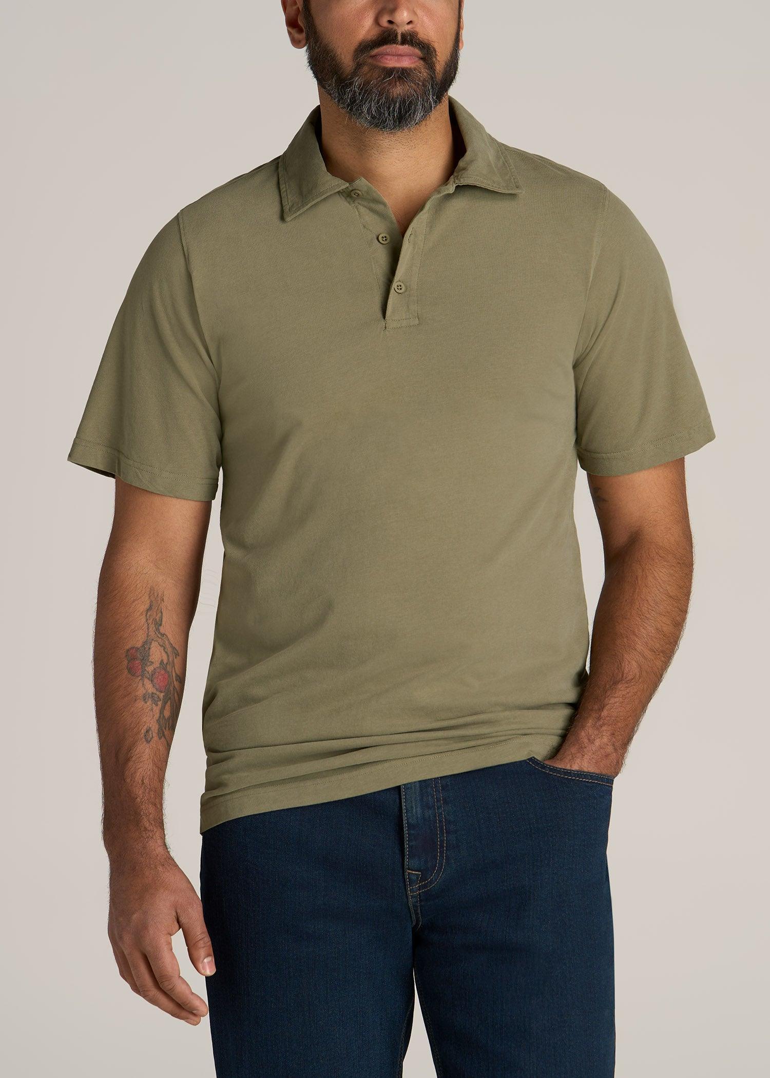 LJ&S Ultra Soft Short Sleeve Cotton Polo for Tall Men in Vintage Moss Green Product Image