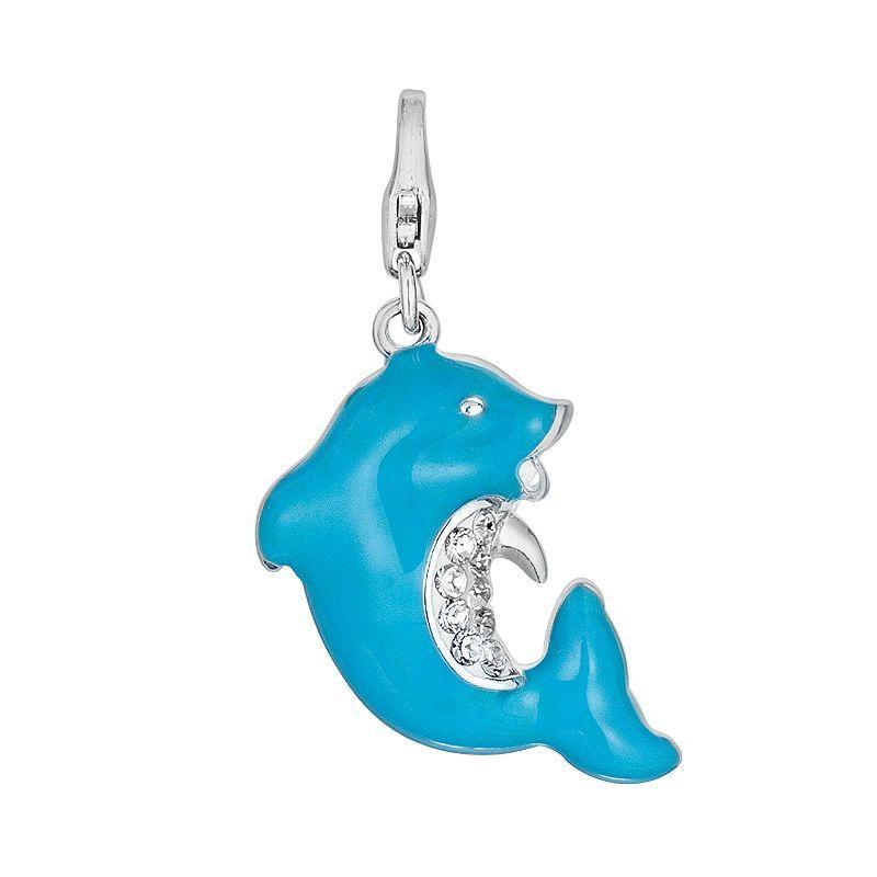 Sterling Silver Crystal Dolphin Charm, Womens, White Product Image