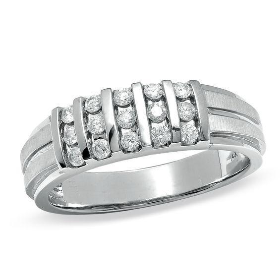 Men's 3/8 CT. T.w. Diamond Wedding Band in 14K White Gold Product Image