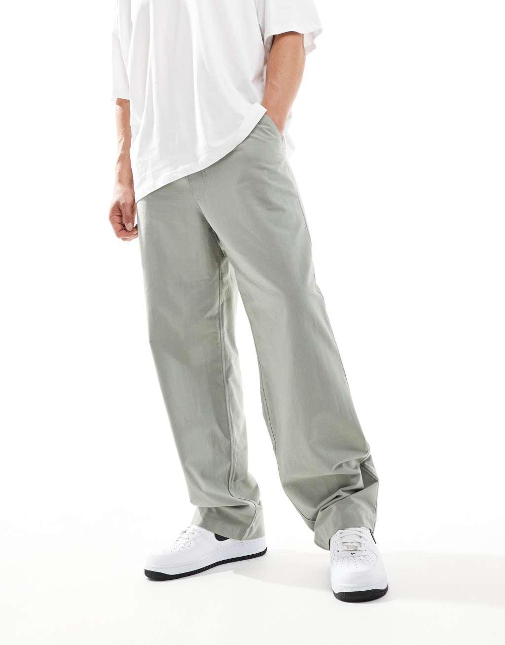 ASOS DESIGN baggy linen mix pants in sage green Product Image