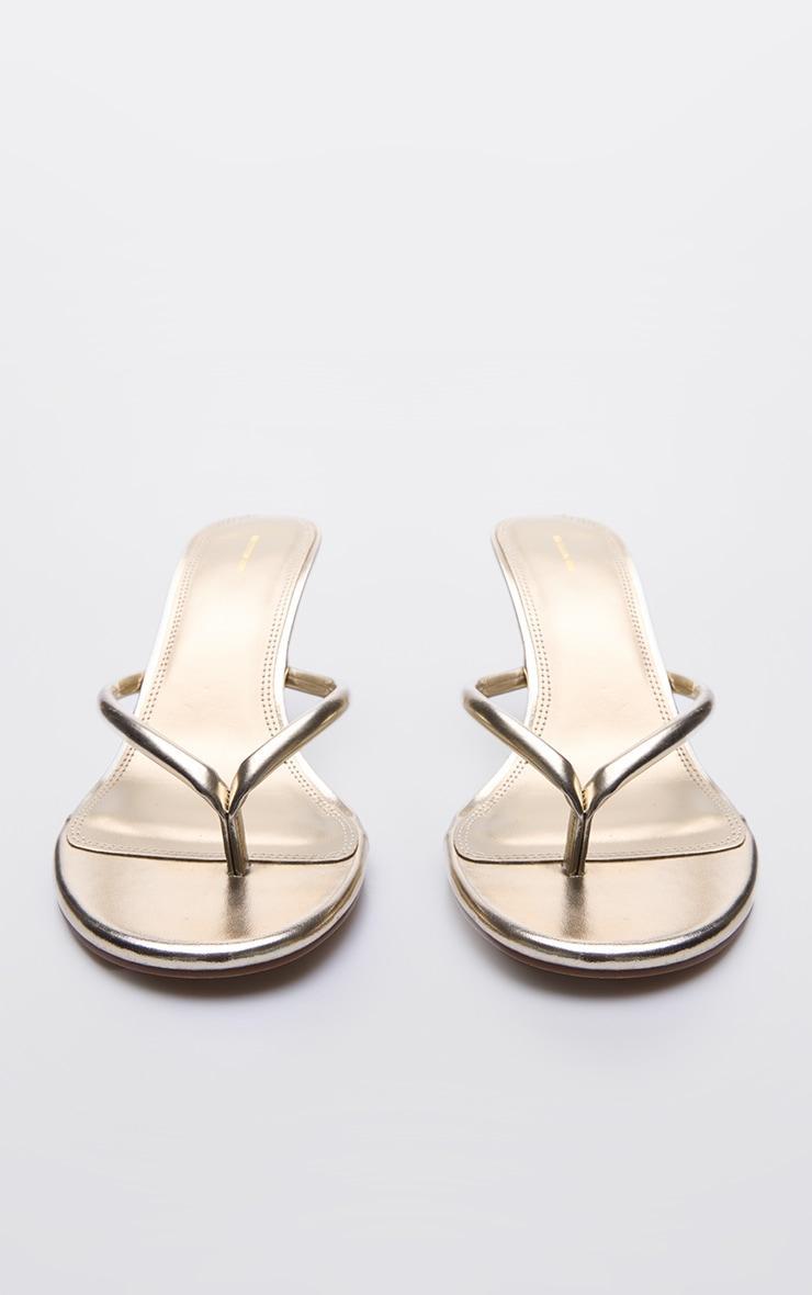 Gold PU Toe Thong Round Toe Mid Heeled Mules Product Image