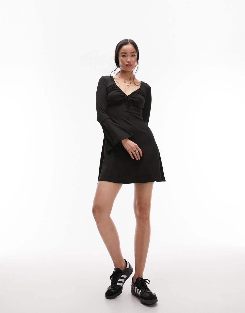 Topshop jersey mini tea dress in black Product Image