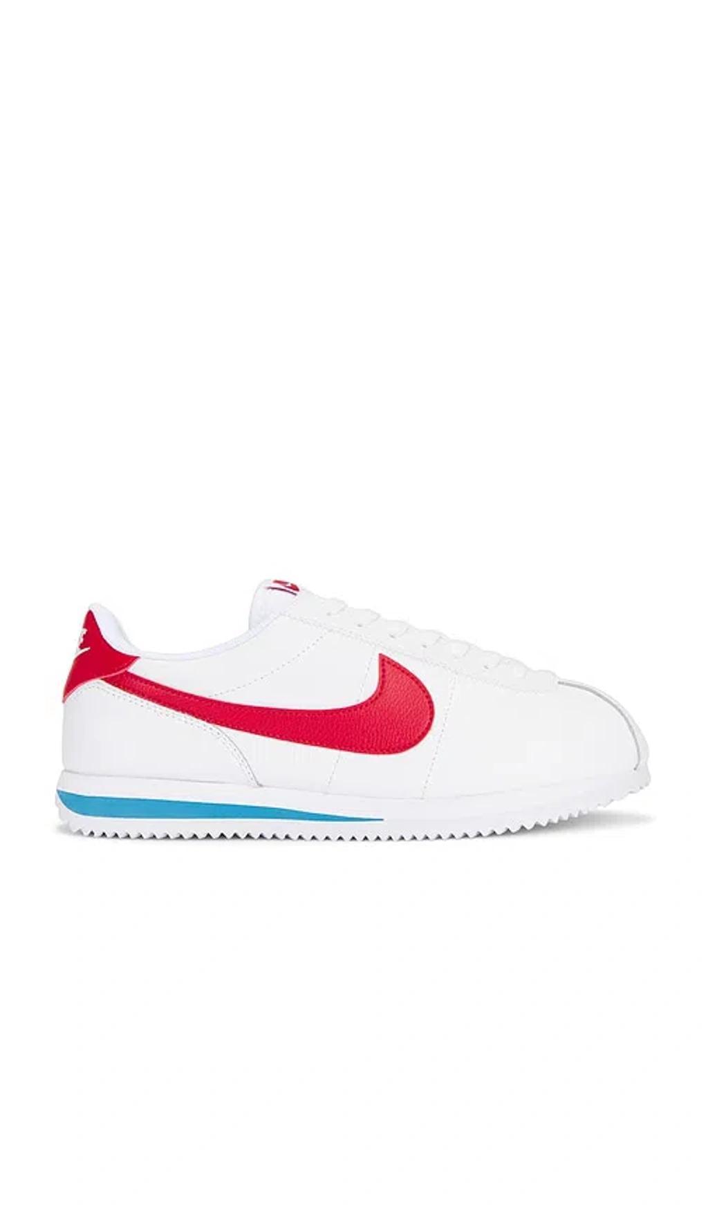 NIKE Cortez In White  Varsity Red  & Varsity Blue Product Image