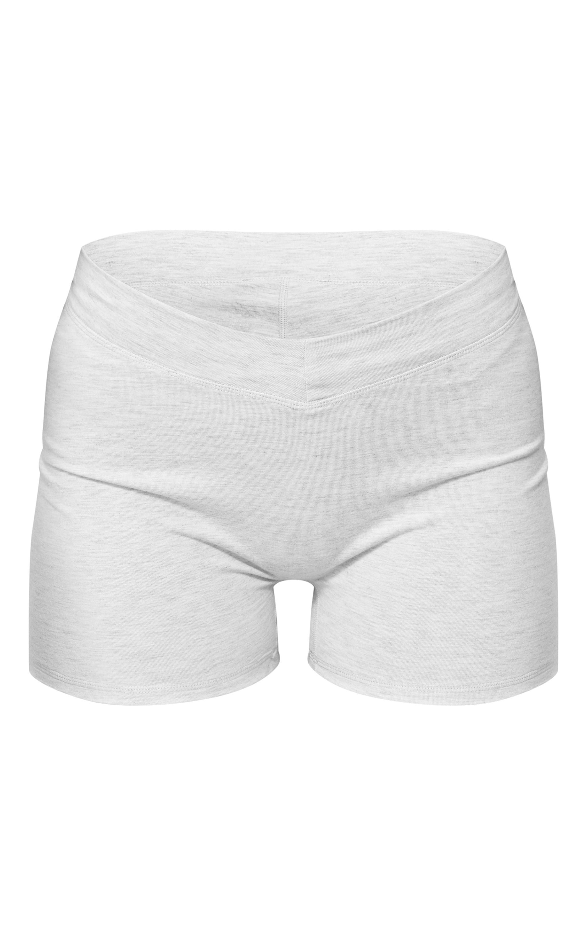 Ash Grey Marl Cotton Dip Waist Hot Pants Product Image