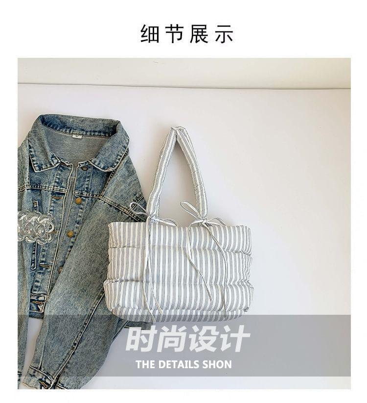 Striped Bow Puffer Tote Bag Product Image