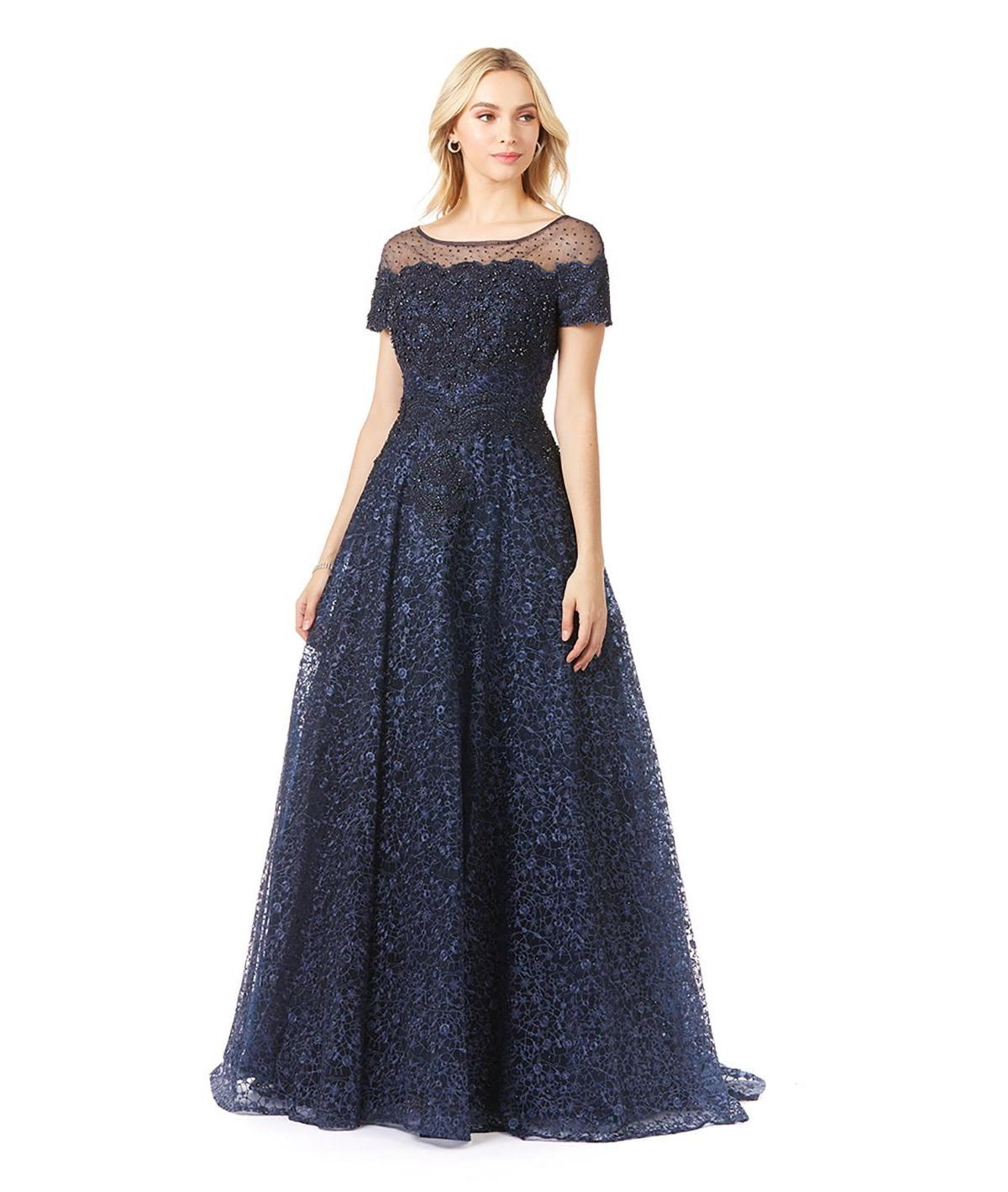 Women's Sheer Boat Neck Ball Gown Product Image