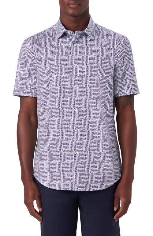 Bugatchi OoohCotton Geo Print Knit Short Sleeve Button-Up Shirt Product Image