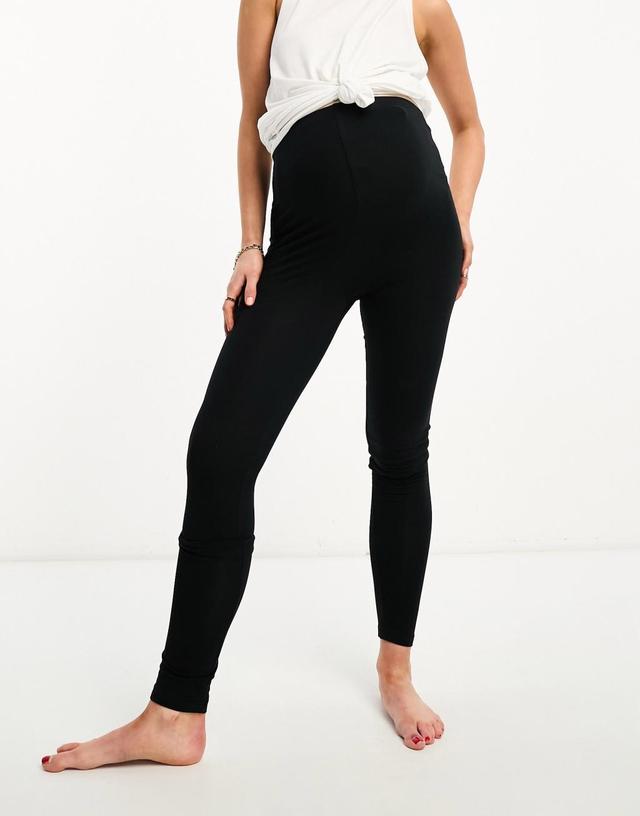 Mamalicious Maternity cotton 2 pack legging in black and khaki  Product Image