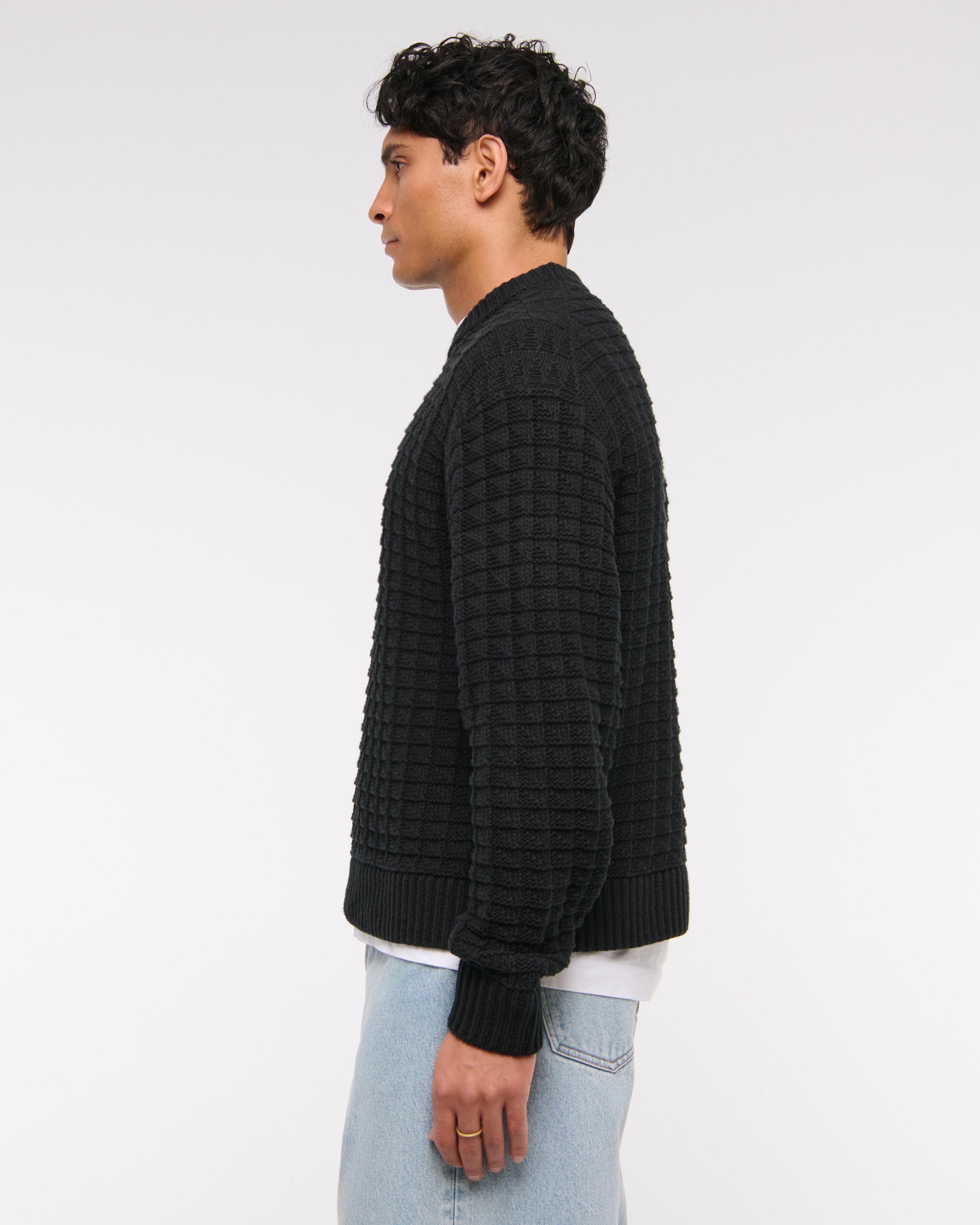 Oversized Checkered Stitch Crew Sweater Product Image