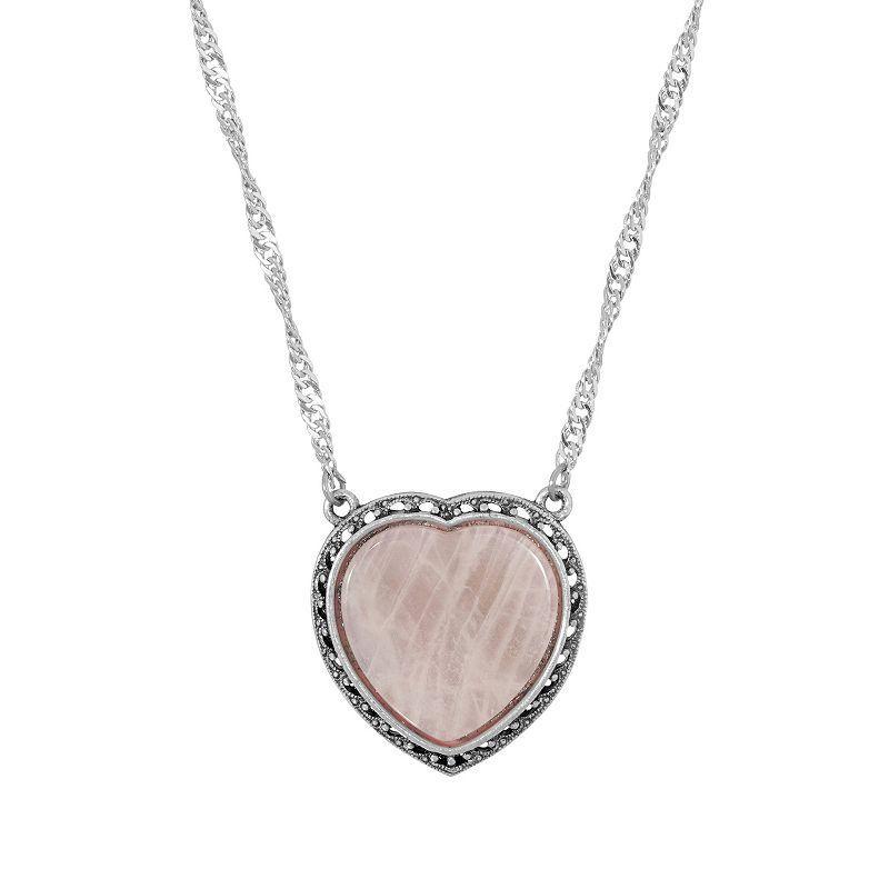 1928 Silver Tone Stone Heart Pendant Necklace, Womens Pink Product Image