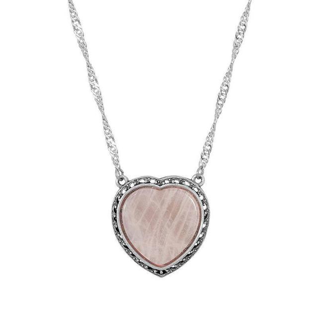 1928 Silver Tone Stone Heart Pendant Necklace, Womens Pink Product Image