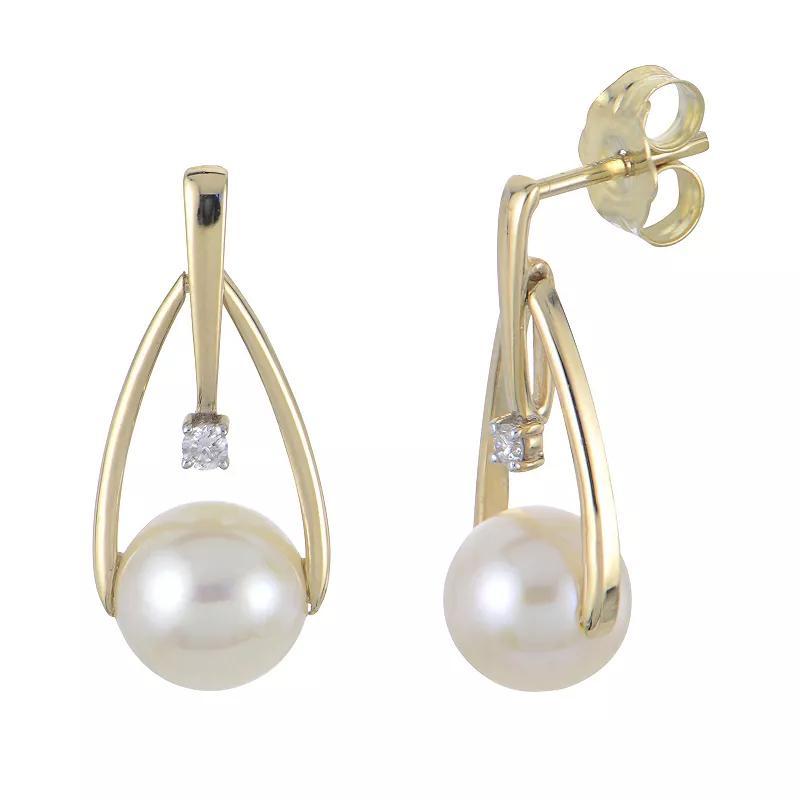 PearLustre by Imperial 14k Gold Freshwater Cultured Pearl & Diamond Accent Drop Earrings, Womens Product Image