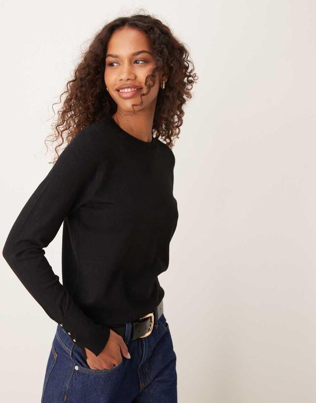 JDY knit sweater with sleeve button detail in black Product Image