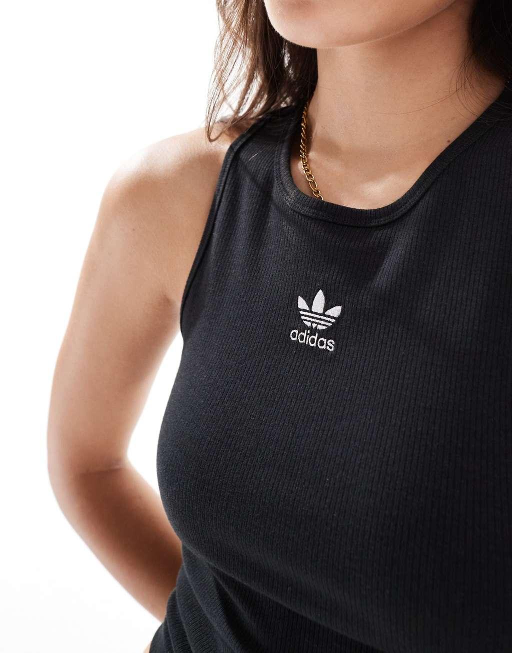 adidas Originals essential ribbed tank top in black Product Image