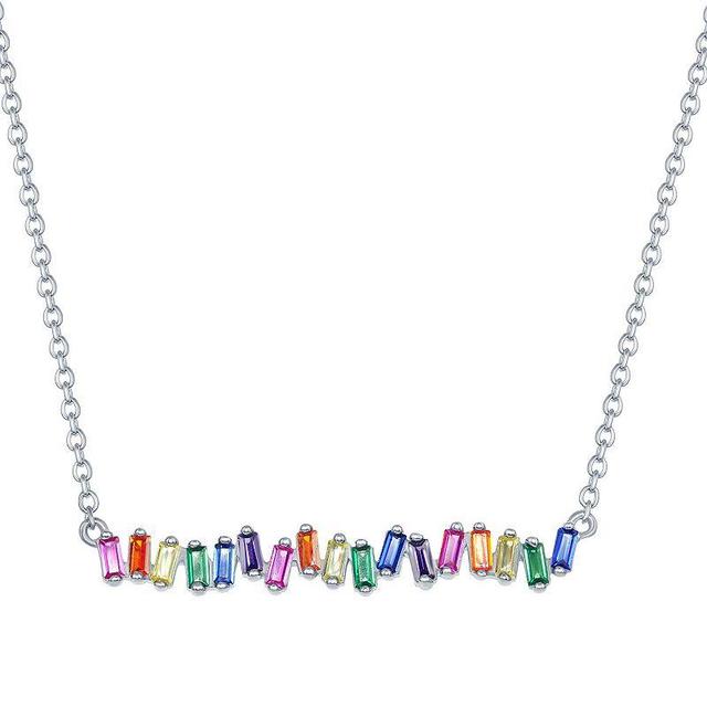 Sterling Silver Rainbow Baguette CZ Bar Necklace, Womens Product Image