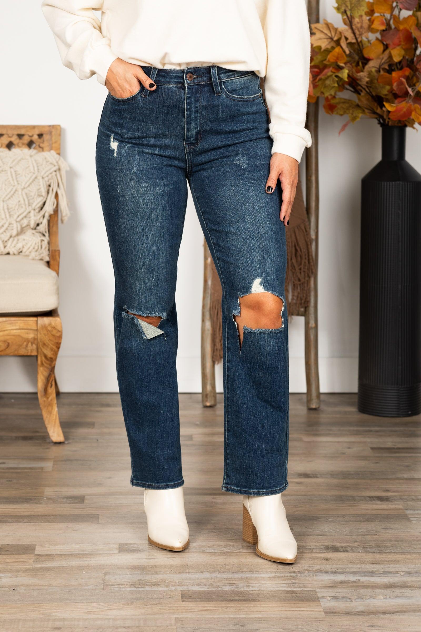 Judy Blue Dark Wash Ripped Knee Dad Jean Product Image