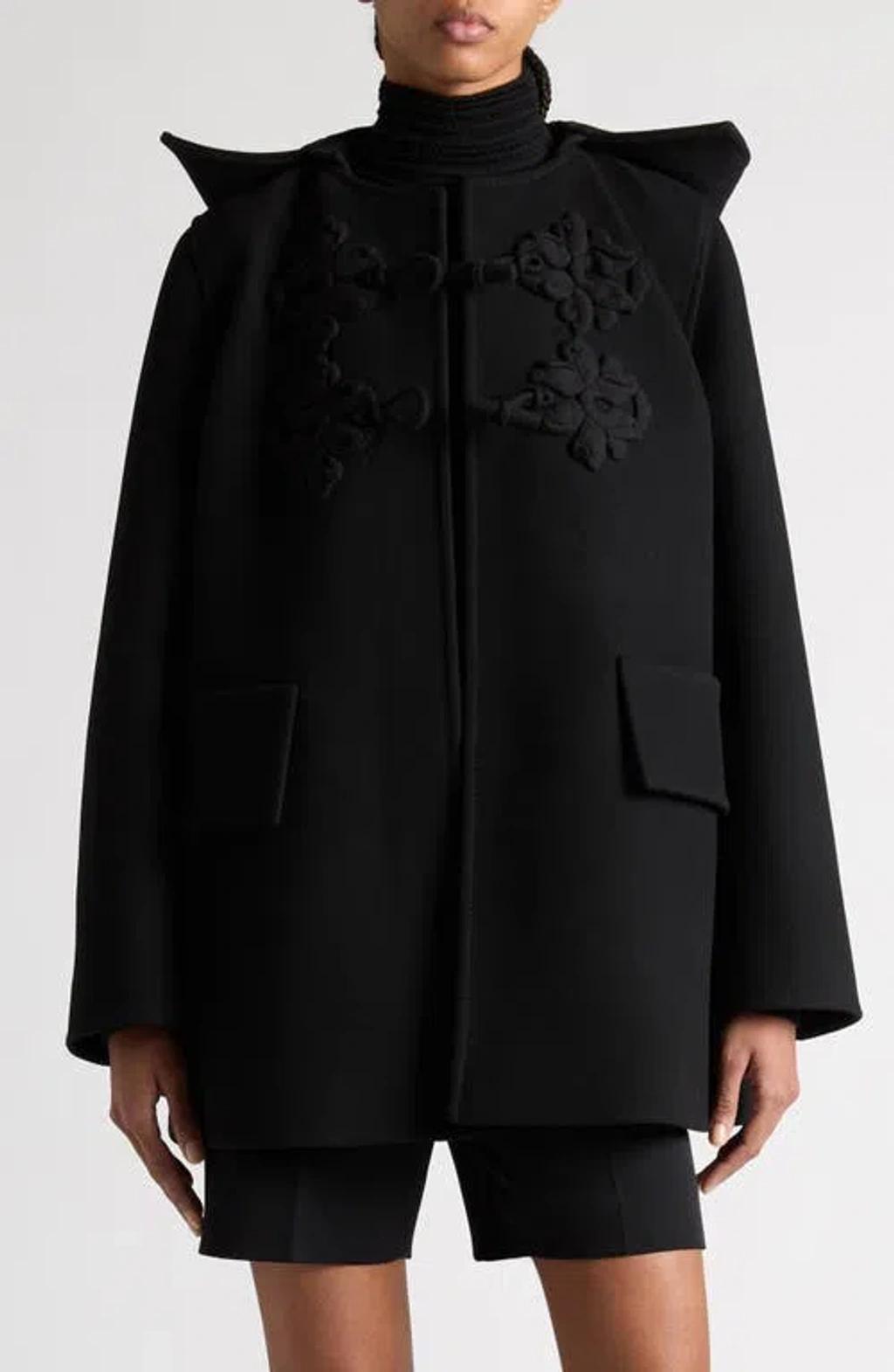 VALENTINO Garavani Embellished Compact Virgin Wool Coat In Black Product Image