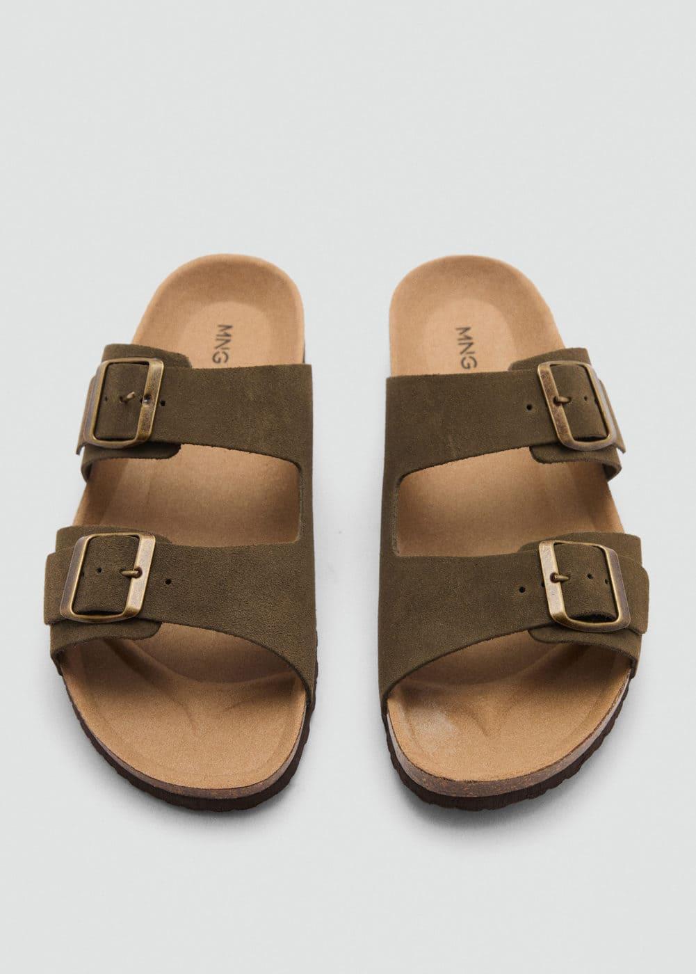 MANGO MAN - Split leather sandals with buckle khakiMen Product Image