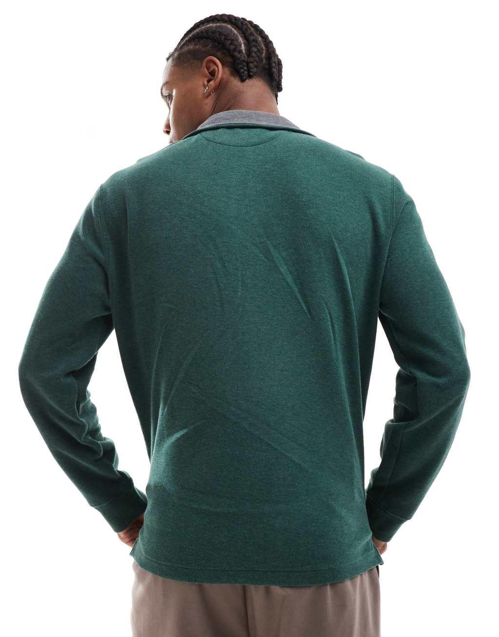 Polo Ralph Lauren icon logo jersey knit half zip sweatshirt in dark green heather Product Image