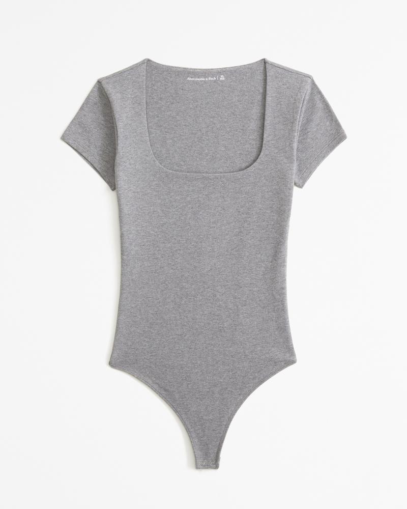 Short-Sleeve Cotton-Blend Seamless Fabric Squareneck Bodysuit Product Image