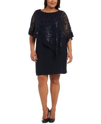 R & M Richards Plus Size Sequined Lace Cape Dress Product Image