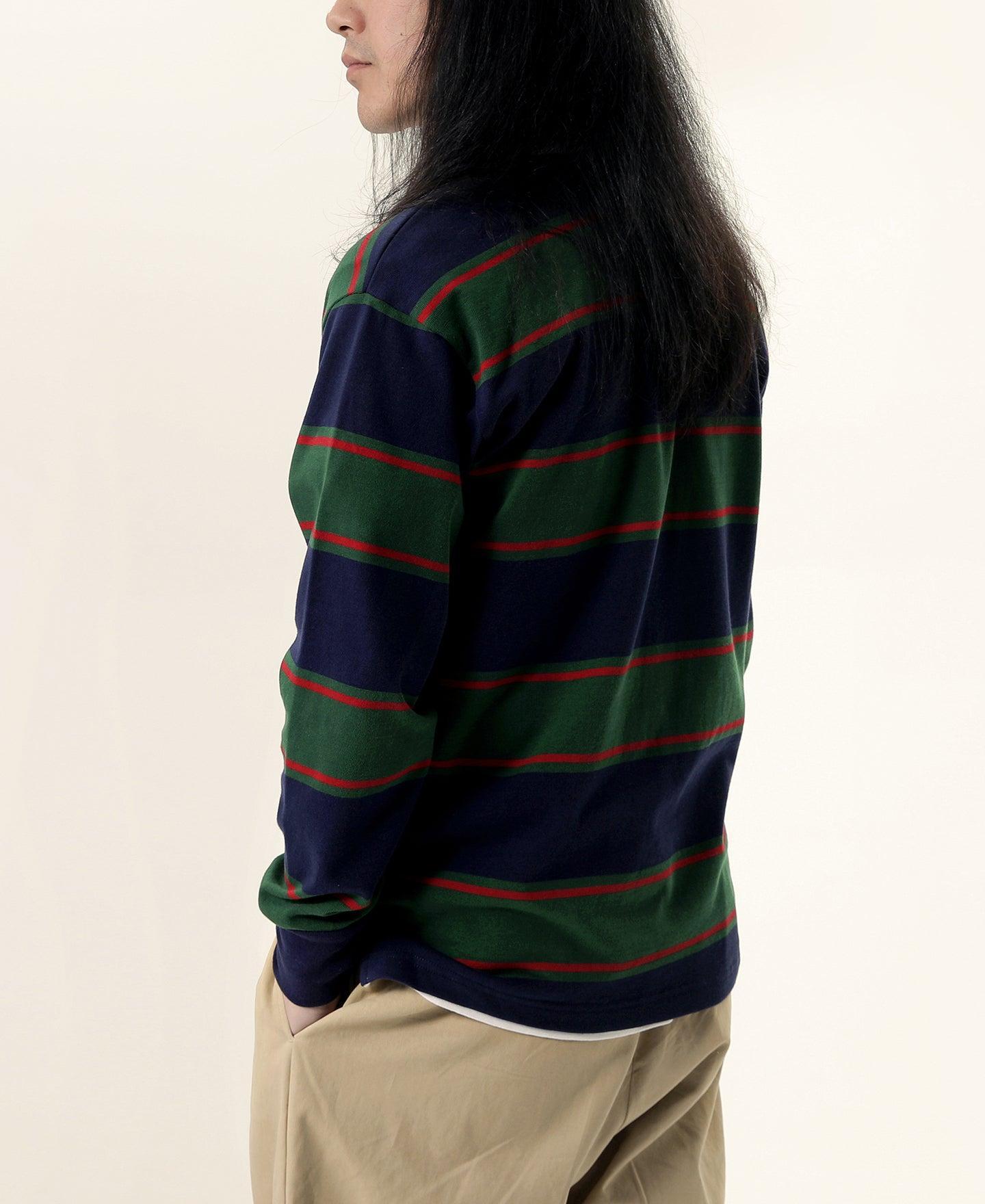 Classic Fit Striped Jersey Rugby Shirt - Green/Navy/Red Product Image