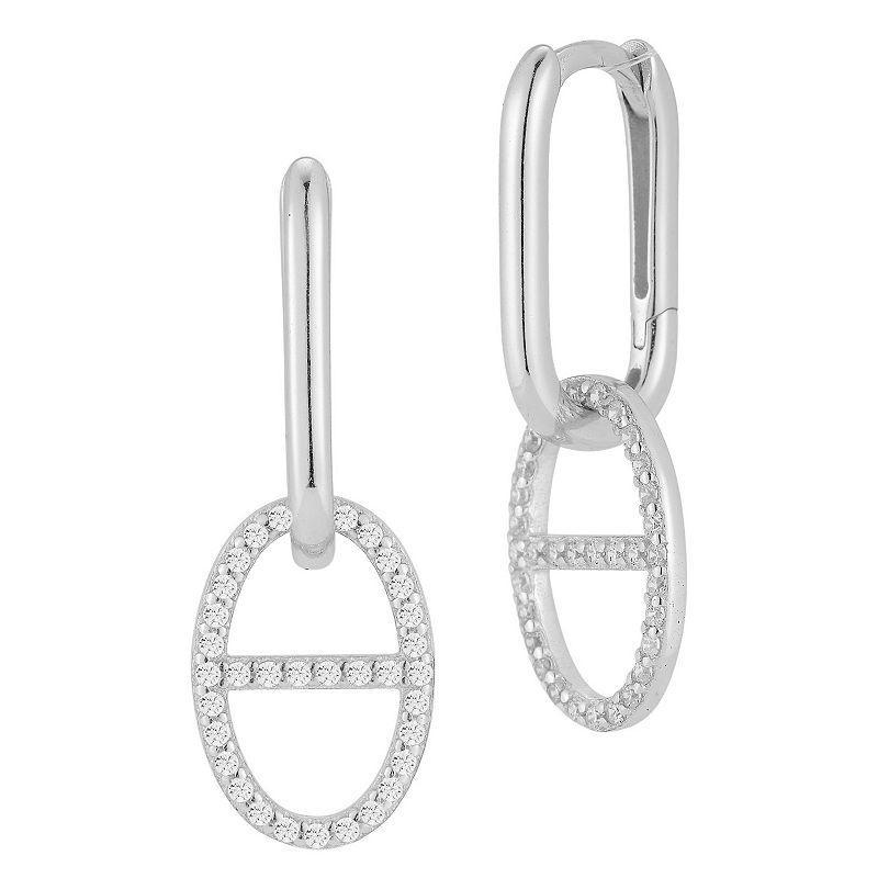 Sunkissed Sterling Cubic Zirconia Mariner Charm Link Huggie Hoop Earrings, Womens, Silver Tone Product Image