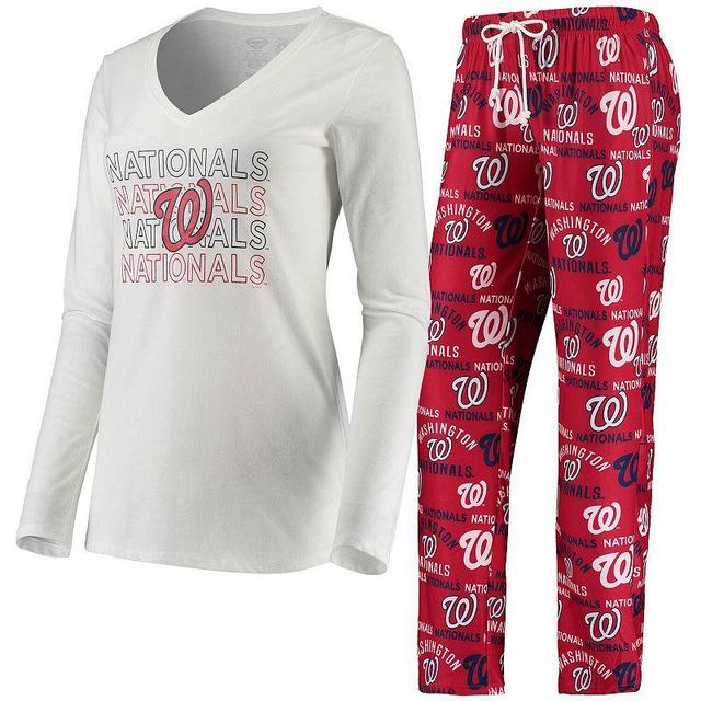 Womens Concepts Sport /Red Washington Nationals Flagship Long Sleeve V-Neck T-Shirt & Pants Sleep Set Product Image