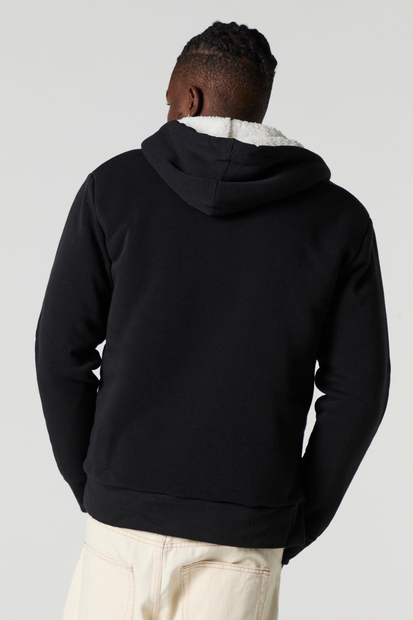 Sherpa Lined Zip-Up Fleece Hoodie Male Product Image