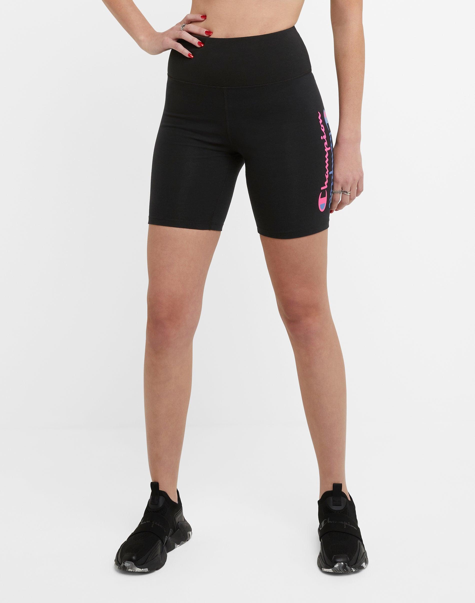 Womens Champion Authentic Bike Shorts, Mirrored Script Logo, 7 Black XL Product Image