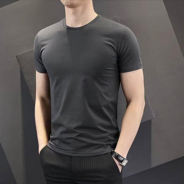 Short-Sleeve Crew Neck Plain T-Shirt Product Image