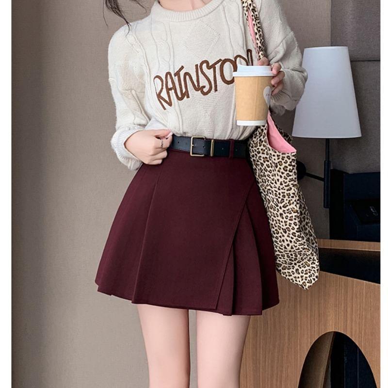 High Rise Pleated Panel Mini A-Line Skirt Product Image