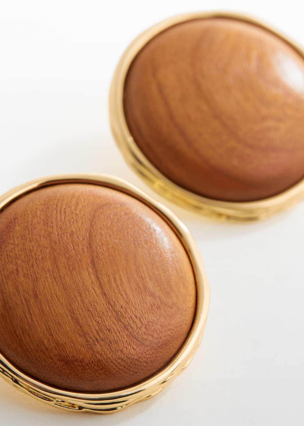 MANGO - Wooden earrings with circular design - One size - Women Product Image