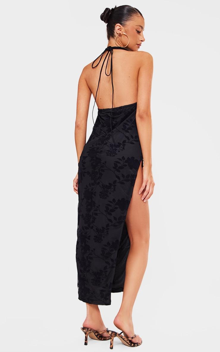 Petite Black Devore Open Back Cowl Maxi Dress Product Image