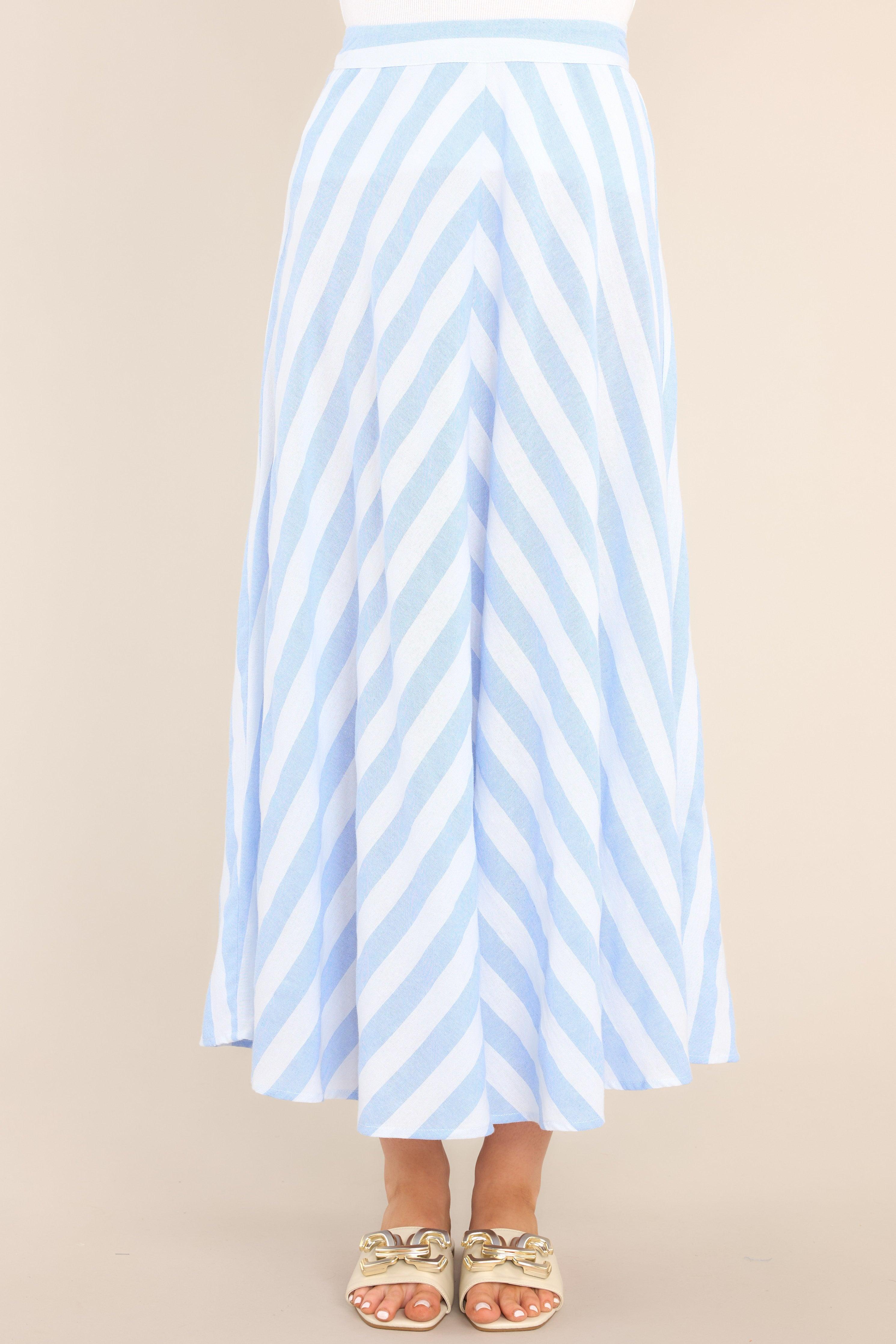 What To Say Light Blue & White Striped Maxi Skirt Product Image