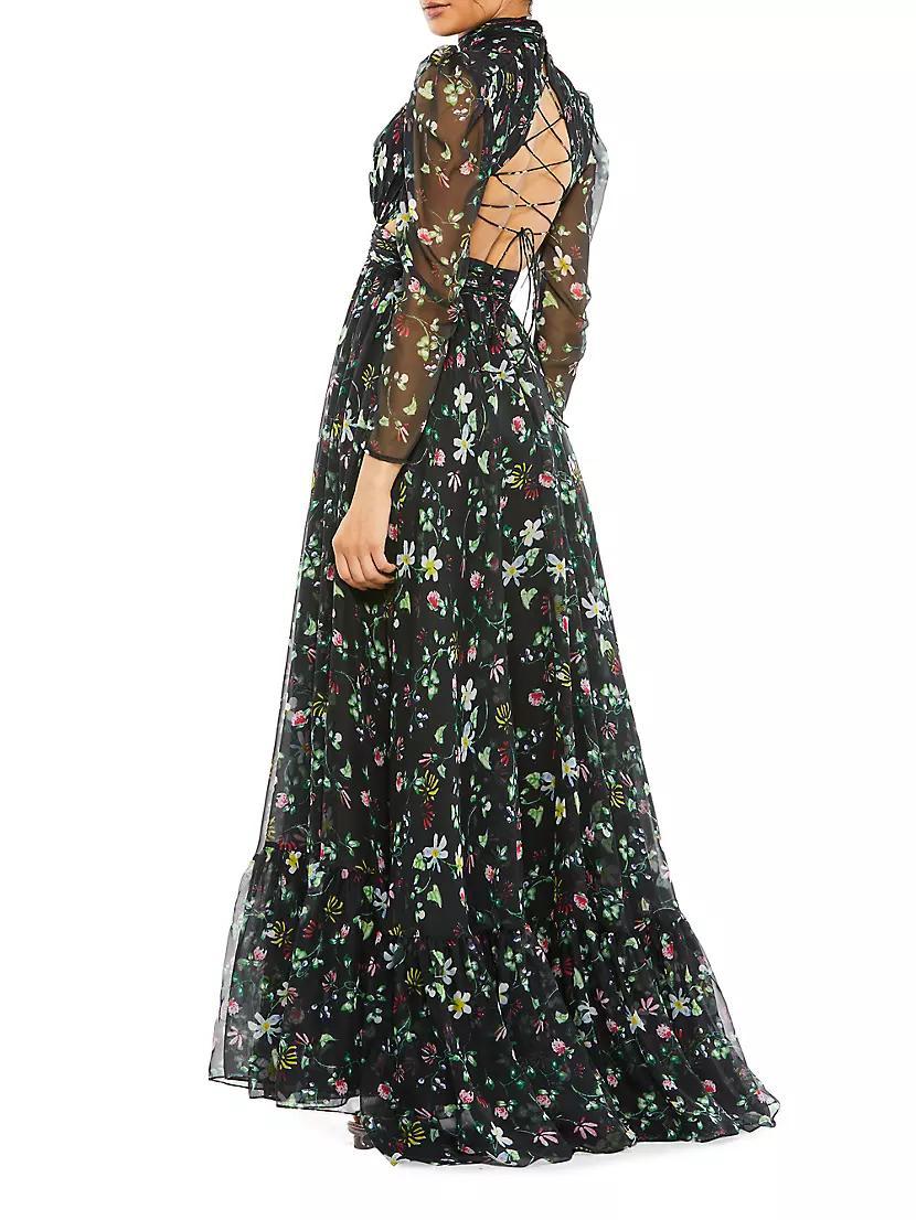 Floral-Print Chiffon Gown Product Image