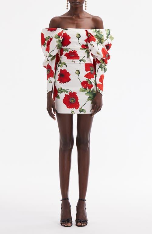 OSCAR DE LA RENTA Poppies Off The Shoulder Long Sleeve Minidress In White Red Product Image