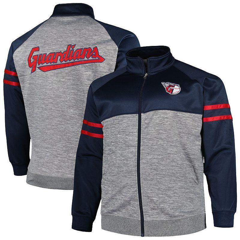 Mens Navy/Heather Gray Cleveland Guardians Big & Tall Raglan Full-Zip Track Jacket Grd Blue Product Image