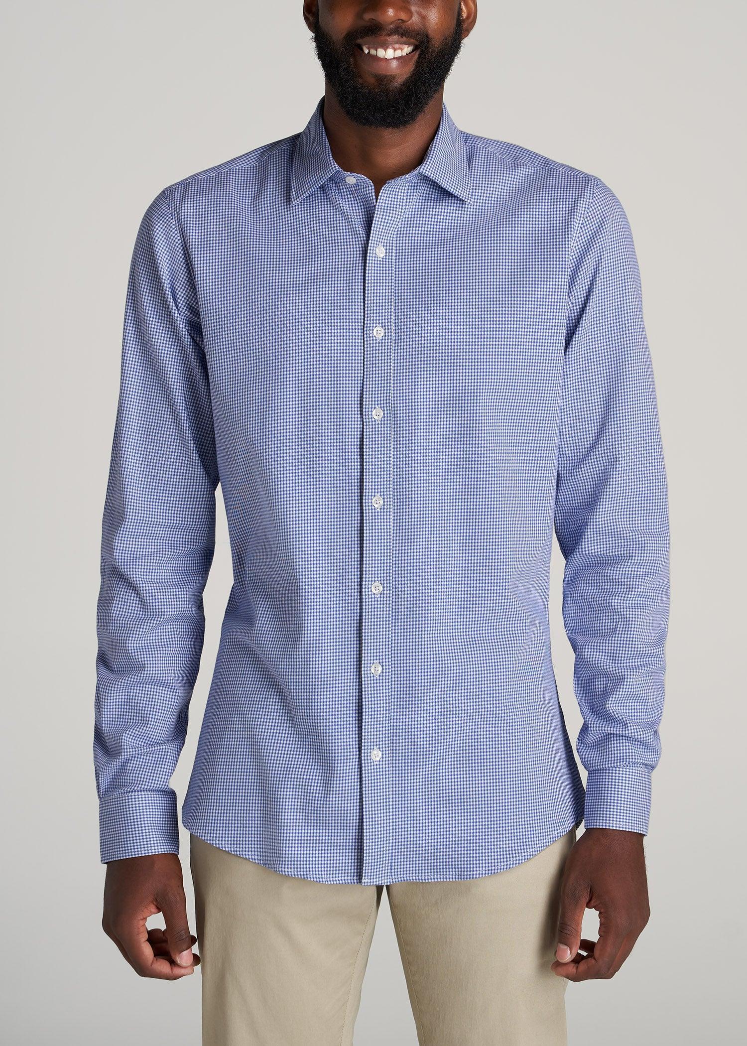 Oskar Button-Up Dress Shirt for Tall Men in Cobalt Mini Check Product Image