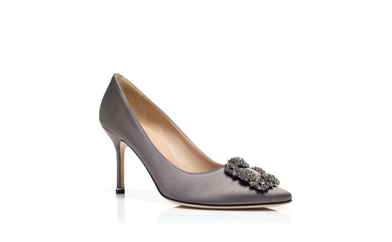 HANGISI 90 Dark Grey Satin Jewel Buckle Pumps Product Image