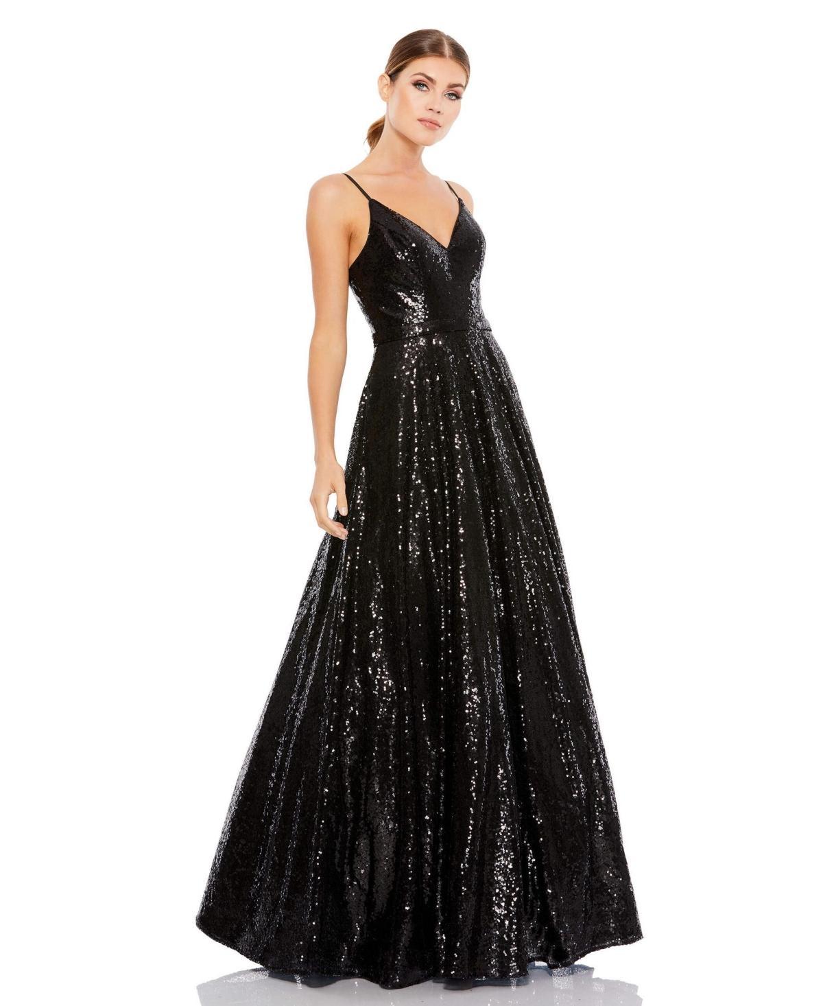 Mac Duggal Womens Ieena Sequined Classic Sleeveless V Neck Ballgown Product Image