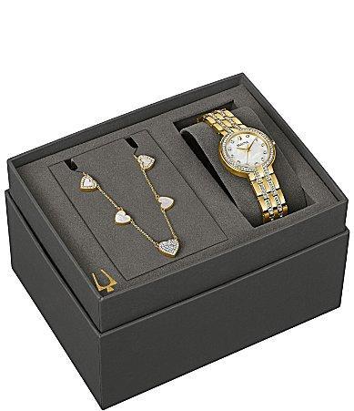 Bulova Womens Classic Crystal Gold-Tone Stainless Steel Bracelet Watch 30mm Gift Set - Gold-tone Product Image