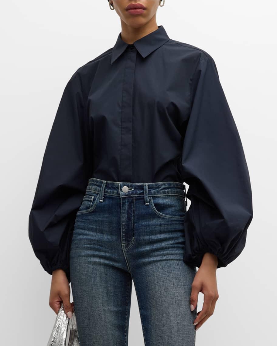 Poplin Power Blouson-Sleeve Cotton Blouse product image